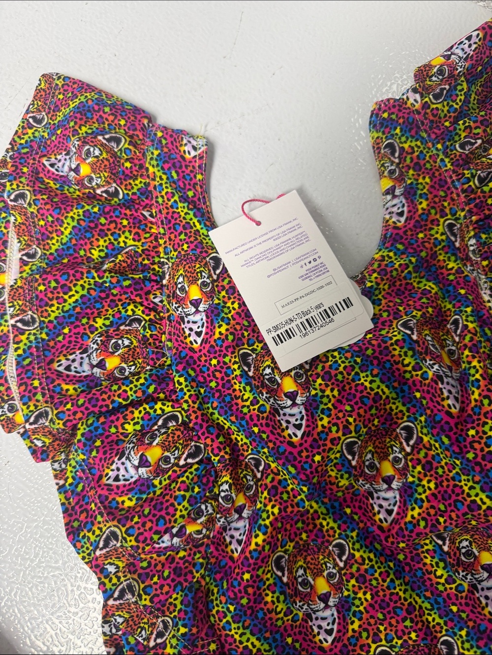LISA FRANK Posh Peanut Rainbow Leopard Ruffle One Piece Swimsuit - 5T - NWT - Picture 2 of 5
